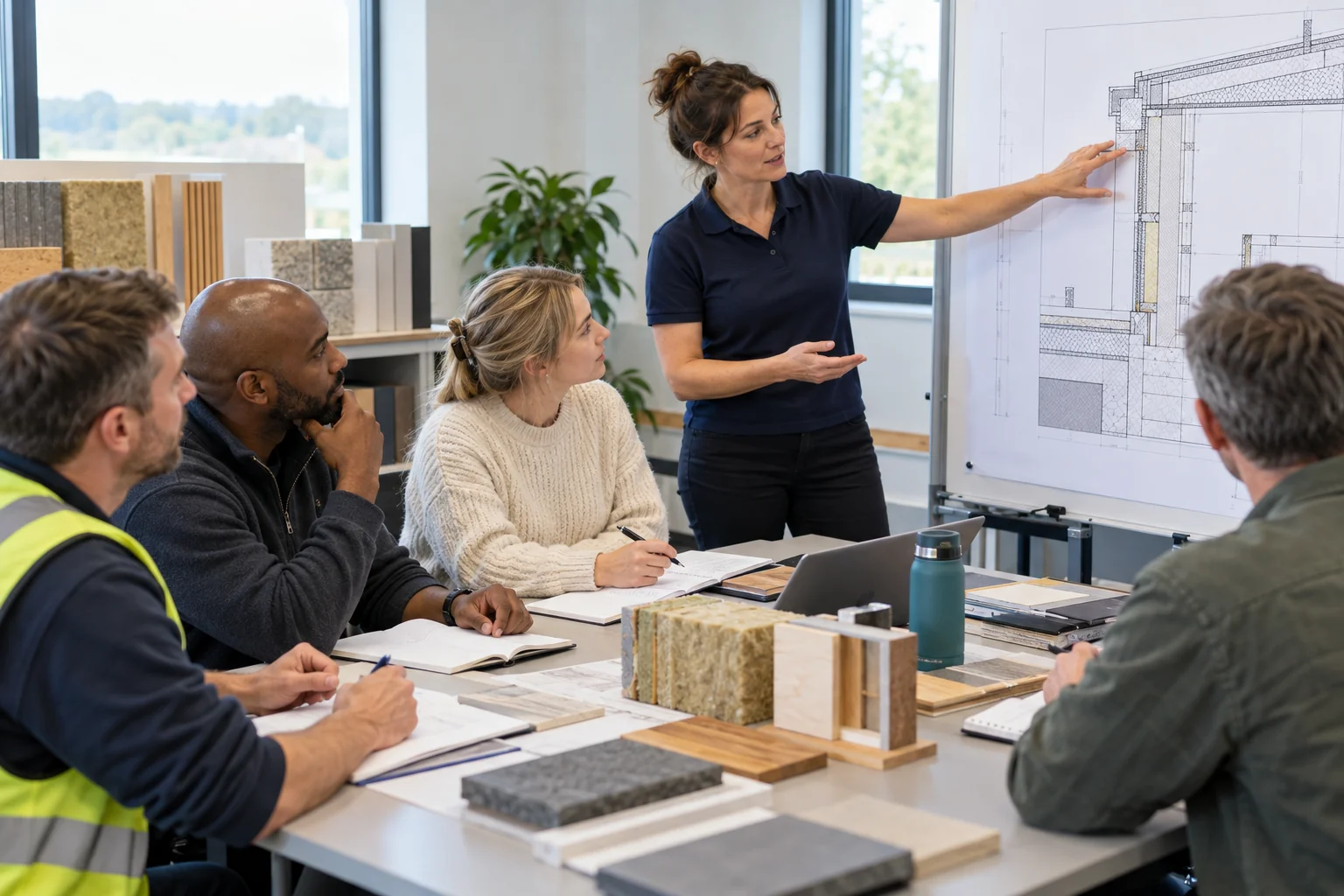 Construction professionals learning together during a practical classroom workshop
