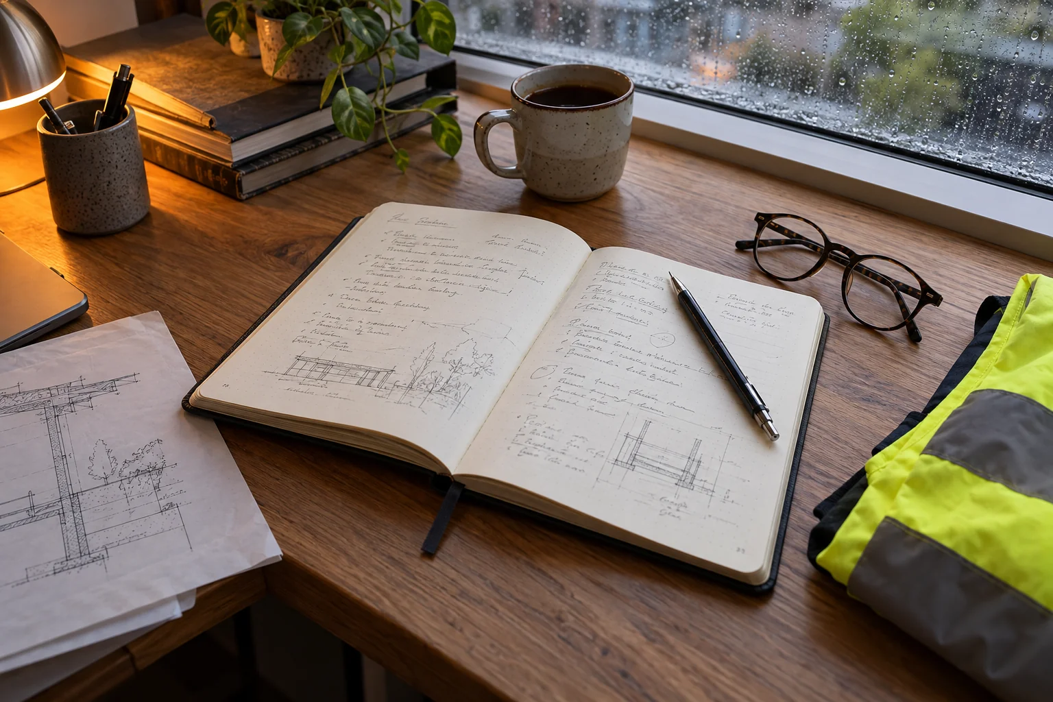 A learning journal and construction notes ready for reflection